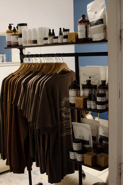 Logo wear and supplements displayed at the practice