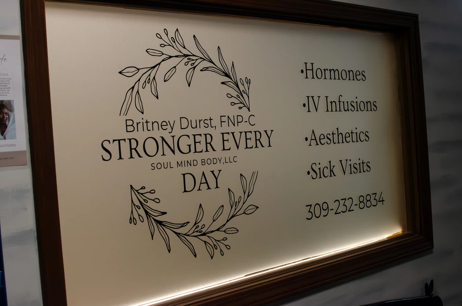 Framed Stronger Every Day practice sign